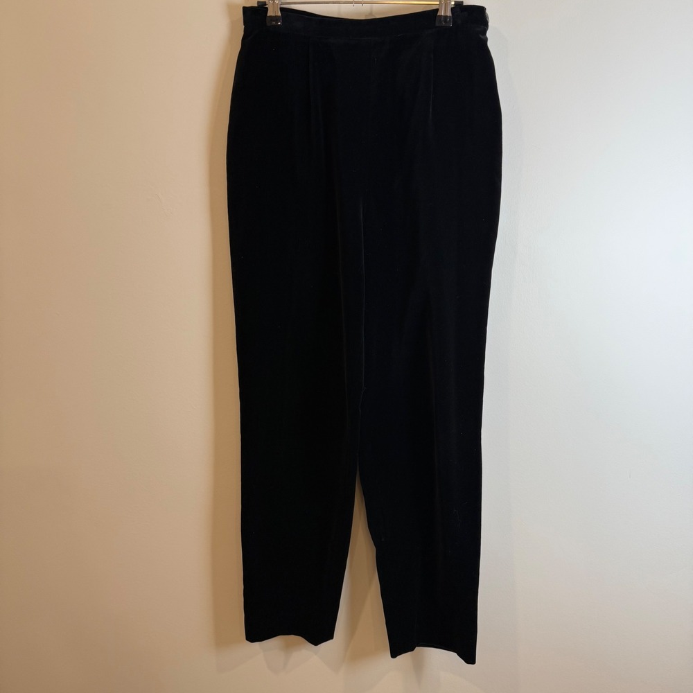 Talbots Black Velvet Pleated Trousers Pants Womens Size 8